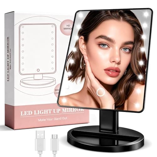 KOOKIN Lighted Vanity Makeup Mirror Led Lights 180 Degree Rotation Lighted Mirror Touch Screen Adjusted Brightness Desk Mirrors USB Dual Supply Bathroom Beauty Cosmetic Mirrors (Black) - Image 1