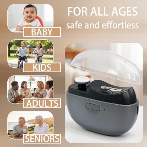 Electric Nail Clipper - 3 in 1 Upgraded Smart Trimming & Polishing Nail Clipper with 2 Adjustable Speeds, LED Light & Chip Collecting Box, Suitable for Adults, Elderly（Gray） - Thumbnail 6