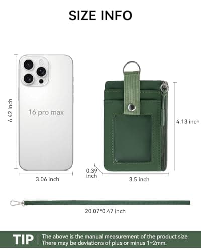 BOSTANTEN Small Wallet RFID, Minimalist Zip ID Case Wallet with Lanyard Keychain, Water Resistant Card Wallets for women & Men, Green - Thumbnail 4