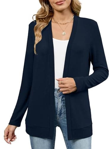 Heymoments Cardigan Sweaters for Women Trendy Navy Blue Large Long Sleeve Loose V Neck Ladies Open Front Outerwear Causal Girls Bolero Lightweight Soft Spring Fall Winter Tops Knitted Coat - Image 1