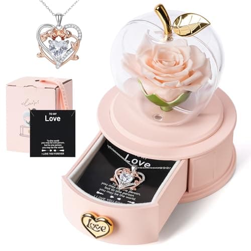 iceevery Pink Preserved Roses with Rose Necklace,White Zircon Pendant with to My Love Greeting Card,Forever Rose Gift Jewelry Box,Romantic Gifts for Her,I Love You Gift - Image 1