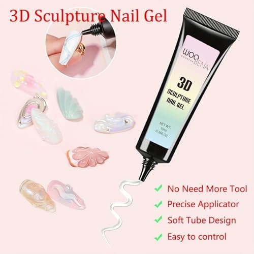 Woobena 2Pcs 3D Gel Nail Art,15ml Sculpting Gel Molding for Nails 3 in 1 Clear Rhinestone Nail Art Glue DIY Home and Nail Salon Christmas for Women - Thumbnail 6