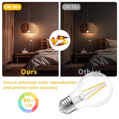 dalattin A19 Vintage LED Edison Bulbs, 60W Equivalent Light Bulbs, 2700K Soft White, Clear Glass Filament Bulb, Efficient 8W, E26 Base, 800 LM, CRI80+, Non-Dimmable for Home, Farmhouse, 24 Pack - Thumbnail 5