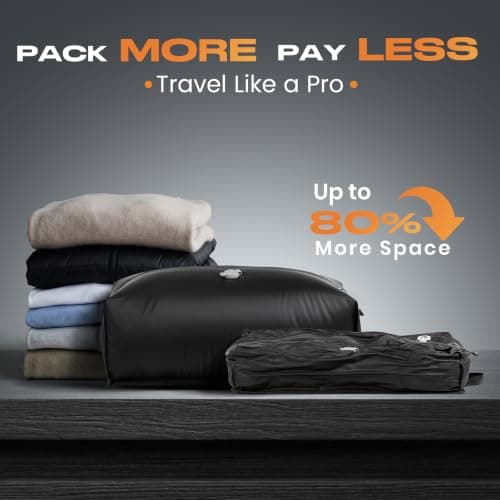 Vacuum Bags for Travel with Wireless Pump, IP67 Waterproof, Reusable Space Saver Travel Essentials Compression Bags for Backpack, Suitcase, Home Storage(3 Pack + Pump) - Thumbnail 2