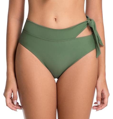 COCOPEAR Women's Sexy High Waisted Bikini Bottoms High Cut Side Tie Bathing Suit Bottoms for Women Swim Bottoms 2026 Army Green M - Image 1