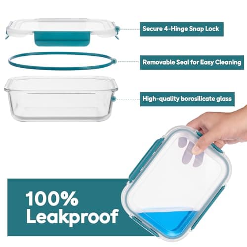 GENICOOK Airtight Glass Meal Prep Containers 15-Pack with Locking Lids – Leak-Proof Food Storage Containers Set, BPA-Free Borosilicate Glass, Microwave, Oven, Freezer & Dishwasher Safe - Thumbnail 3
