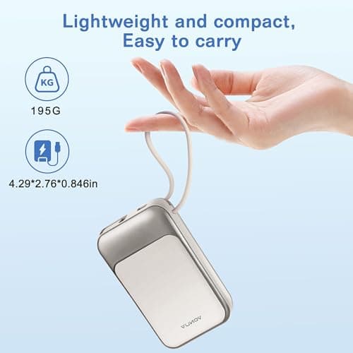 Magnetic Power Bank 10000mAh, Wireless Portable Charger with 15W Max Fast Charging & Built-in USB-C Cable, 22.5W PD LED Display Battery Pack Compatible with iPhone 17/16/15, Samsung Galaxy(white) - Thumbnail 4