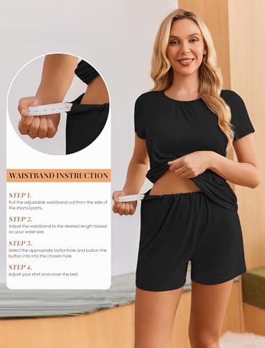 Ekouaer Nursing Pajamas Maternity Lounge Set Postpartum Outfits Breastfeeding Shirts Pregnancy Shorts & Pants Black L - Thumbnail 4