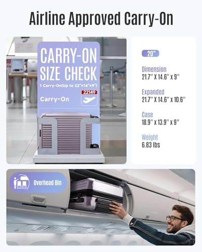 LIGHT FLIGHT Carry On Luggage 22x14x9 Airline Approved, Durable Hard Shell Carry On Suitcases with Wheels, Expandable Hardside Lightweight Travel Luggage with TSA Lock 20 Inch Carry on, Rose Purple - Thumbnail 5