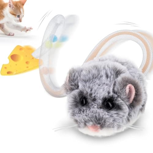 Migipaws Interactive MigiMouse Cat Toy 360° Rolling & Spin with Wiggling Tail for Indoor Cats Smart Motion Sensor, Realistic Squeak, Rechargeable Plush Kitten Toy(Grey Long)