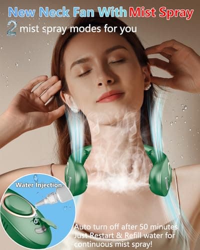 Personal Fans for Your Neck,Folding Neck Fan with Mist Spray Rechargeable Usb-C 5 Speeds,Light Weight Neckband Cooling Water Misting Fans that Blow Cold Air,Cordless Compact Fan for Adults Kids Labor - Thumbnail 2