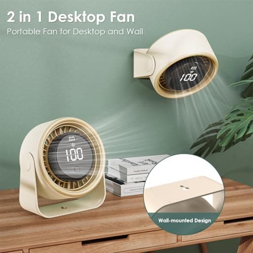 Minthouz Quiet Desktop & Wall-Mountable Fan, 4 Speeds with 90° Oscillation, USB-C Fast Charging, 3000mAh Rechargeable Battery, Digital Speed Display, Portable Cooling Fan - Thumbnail 2