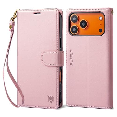 FLIPALM Wallet Case for iPhone 17 Series with Wrist Strap - PU Leather Folio Flip with Credit Card Holder & Kickstand, Protective Cover (Pink, for iPhone 17 Pro) - Image 1