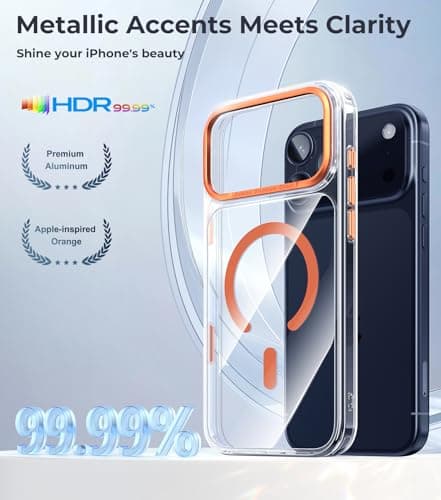 Maledan for iPhone 17 Pro Case Clear Orange - Aluminum Camera Frame Magnetic 17 Pro Case Fit for Mag Safe, Camera Control, Slim Transparent Shockproof Bumper Phone Cover for Apple iPhone 17 Pro - Thumbnail 4