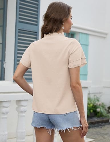 Aprolive Women's Butterfly Sleeve V Neck Shirts Boho Flowy Swiss Dot Blouses Dressy Casual Summer Top (A Apricot, XL) - Thumbnail 5