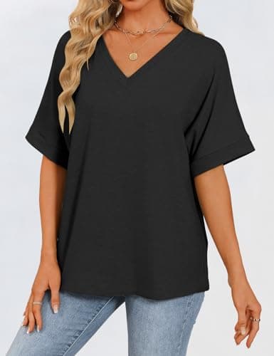 GKBK Womens Oversized T Shirts Loose Fit Short Sleeve Summer Casual Tops Black L - Thumbnail 2