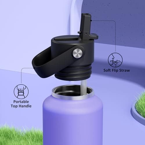 POWCAN 18oz Travel Water Bottle: Standard Mouth, Leakproof, BPA-Free, Easy Hold Handle, Insulated Stainless Steel Thermos with Straw for Teens, School, Outdoors, Running, Camping, Gym (Violet's Tale) - Thumbnail 4