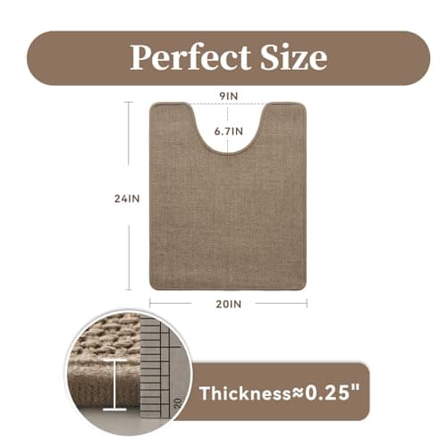 MontVoo Toilet Rugs U-Shaped, Ultra Thin Non Slip Contour Bathroom Rugs,Rubber Backing Washable Contour Bath Rugs for Toilet Mat,20''x24'',Khaki - Thumbnail 2