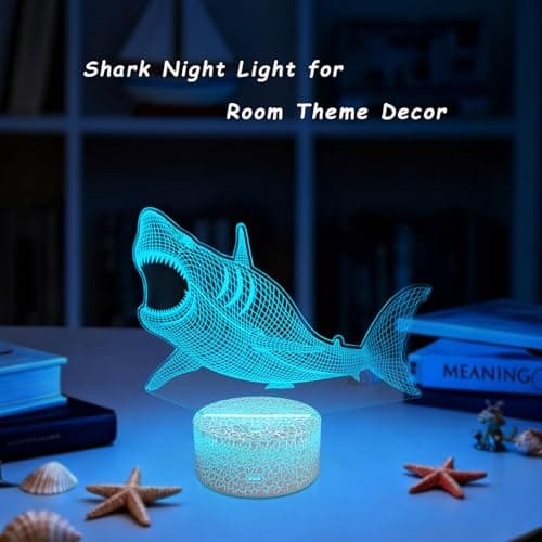 YODAFOOR Shark Gifts for Shark Lover, 3D Nursery Night Light Lamp, Multi Color Change Timer Dimmalbe Remote Control, Bedroom Megalodon Theme Decor, Birthday Gift for Boy Girl Kids Teens Women Men - Thumbnail 3