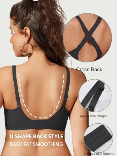 COCOMARTS Jelly Bras for Women No Underwire Seamless Push Up Comfortable Tshirt Everyday Deep V Bra with Support and Lift Black Medium - Thumbnail 3