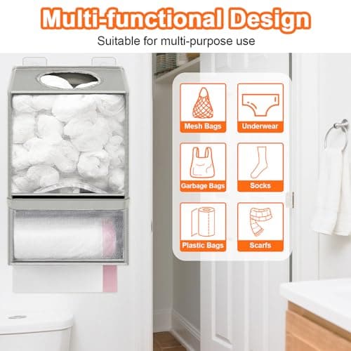 Spaclear Wall Mount Plastic Bag Holder - Large Oxford Cloth Grocery Bag Holder, 2-in-1 Plastic Bags Organizer with Trash Roll Dispenser for Home Kitchen Closet Cabinets Sink, Gray - Thumbnail 6