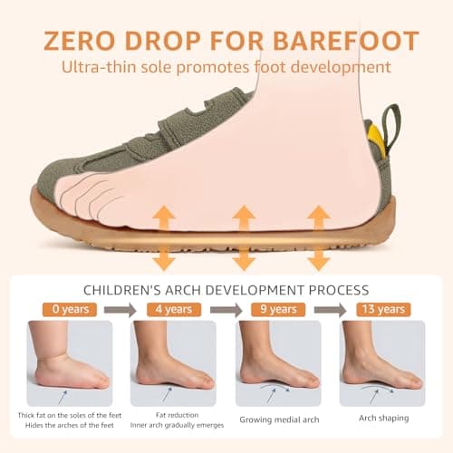 WIDE TOE BOX Toddler Barefoot Shoes,Boys and Girls First Walking Shoe Non-Slip Lightweight Baby Sneakers Khaki Size 9 - Thumbnail 5