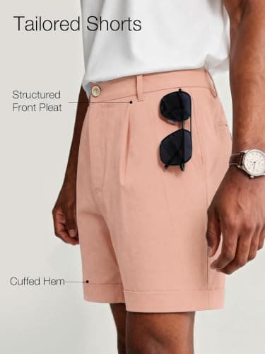 JEMLDL Men's Cotton Linen Shorts 7" Casual Pleated Summer Vacation Resort Beach Elastic Waist Tropical Vibrant Shorts with Pockets Flamingo X-Large - Thumbnail 6