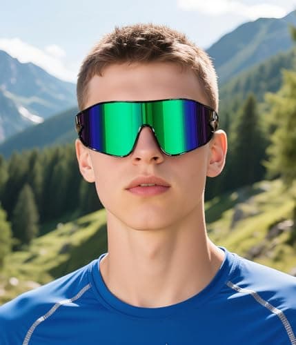 FEISEDY Unisex Youth Sunglasses, Teens Baseball Tennis Sunglasses, UV400 Sports Boys Girls Cycling Shades B4064 (Black Frame/Green Mirror) - Thumbnail 2