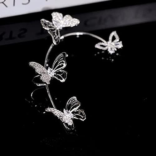 YRlilicc 2Pcs Glitter Rhinestone Butterfly Ear Cuff Vintage Non-Piercing Fake Earrings Bridal Wedding Climber Ear Wrap Prom Ball Ear Jewelry for Women - Thumbnail 4