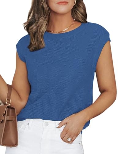 CiCiBird Women Summer Cap Sleeve Sweaters Knit Crew Neck Pullover Tank Tops 2024 Casual Trendy Shirt Dark Blue M - Image 1