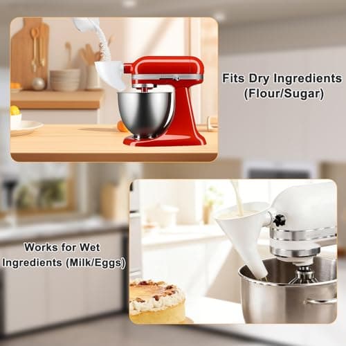 Flour Funnel for KitchenAid Tilt-Head Mixer – Anti-Splash Hands-Free Attachment, Fits 4.5–5 Qt Models, Dishwasher-Safe Baking Tool for Dry & Wet Ingredients - Thumbnail 3