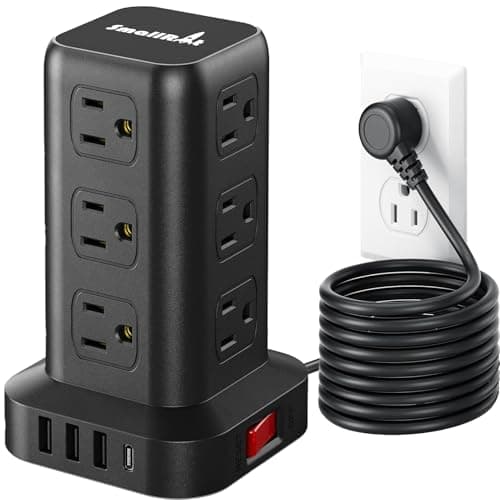 Extension Cord with Multiple Outlets, SMALLRT Surge Protector Tower, PD 20W USB C, Power Strip with USB Ports 12 AC Outlets, 10FT Outlet Extender for Home Dorm, Office Supplies, Overload Protection - Image 1