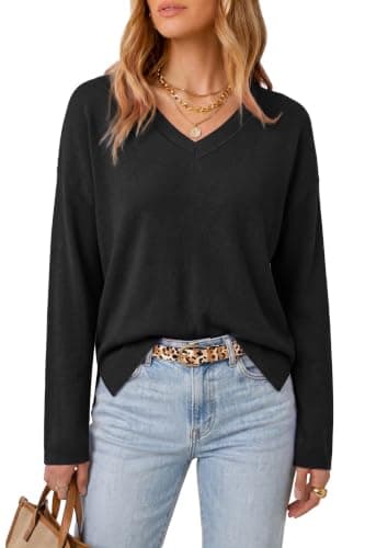 Arach&Cloz Women's Wool Blend Oversized Fall Casual Sweater Black L