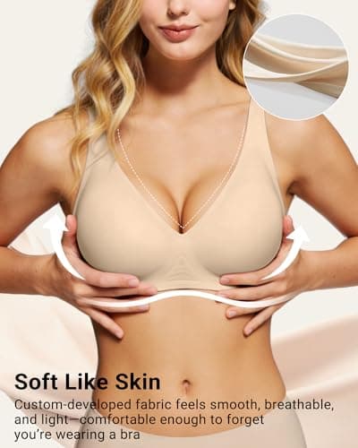 As Fairy Seamless Jelly Support Wireless Bra Deep V Push Up Bralette No-Show Invisible Bra for Daily Work(Semolina 42D) - Thumbnail 2