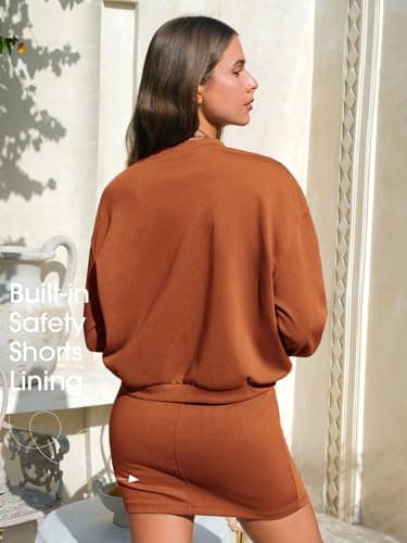 EXLURA Womens 2 Piece Skirt Sets Long Sleeve Mock Neck Sweatshirt Skort Matching Set Casual Airport Travel Spring Outfits - Thumbnail 5