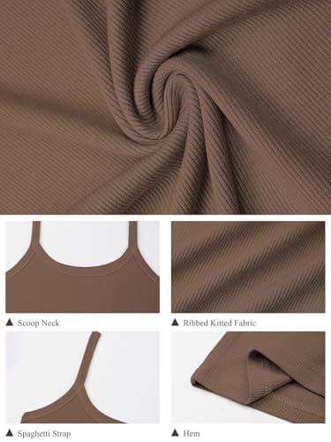 GKBK 2 Pack Womens Sleeveless Tank Top Form Fitting Spaghetti Strap Scoop Neck Ribbed Knit Workout Lounge Basic Slim Fitted Crop Summer 2026 Cami Layering Casual Shirts Brown Khaki XS - Thumbnail 5