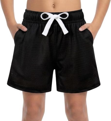 Cozople Boys Sports Shorts Stretchy Lightweight Breathable Mesh Athletic Shorts with Pockets for Summer Camp Basketball Daily Play Black Stain-Resistant