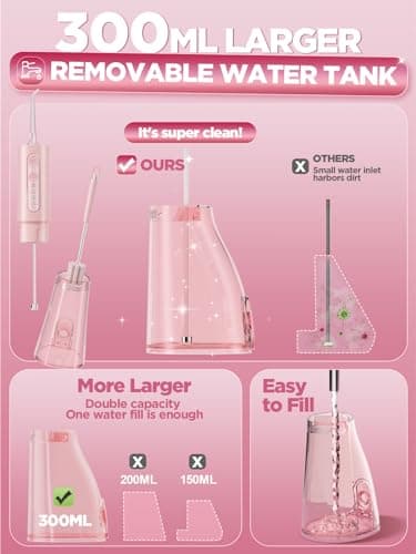 WELLFINE Water Dental Flosser Teeth Pick: Portable Cordless 4 Modes Flossers Pic 300ML Rechargeable Floss Pik Powerful IPX7 Waterproof Oral Irrigator for Cleaning Gum Care Braces for Home Travel - Thumbnail 4