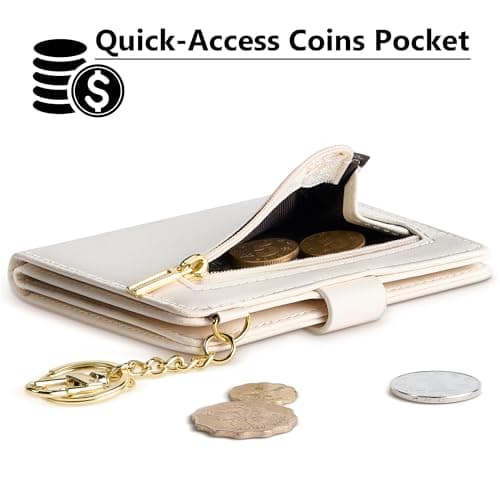 Airkit Small Wallets Woman RFID Blocking Leather Credit Card Holder - with ID Window - Card Wallets for Women - with Zipper Coin Purse - Keychain Wallet - Thumbnail 3