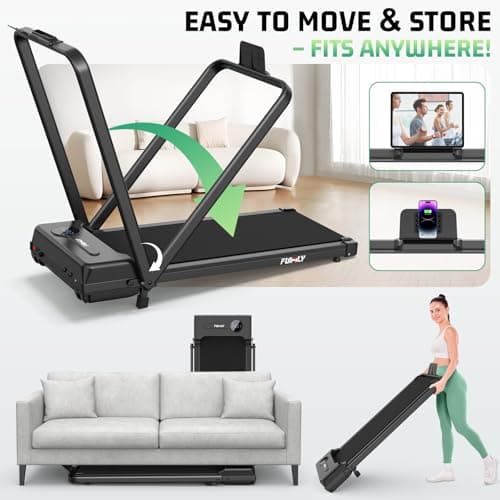 FUNMILY Walking Pad Treadmill with Incline, Foldable Treadmills for Home Office, Portable Walking Pad 300lbs Capacity, Remote Control, 2s Folding Treadmill(Dark Black) - Thumbnail 6