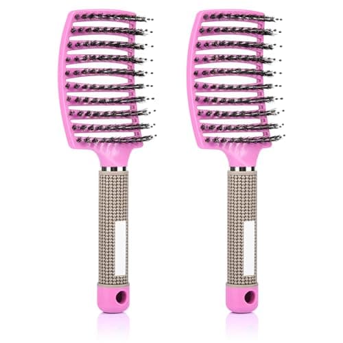 Hair Brush for Wet or Dry Hair, 2PCS Hairbrush Detangler Brush, Fast Drying Styling Massage Hairbrush for Men, Women and Kids (pink) - Image 1