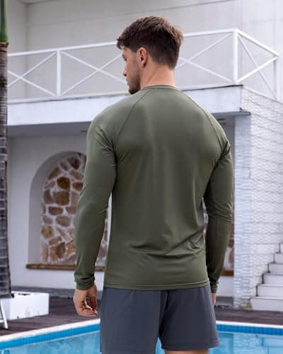 USKOY Men‘s UPF 50+ Long Sleeve Rash Guard Shirt, Quick Dry Athletic Sun Shirt for Swimming, Running, Workout Tungsten Gray L - Thumbnail 2