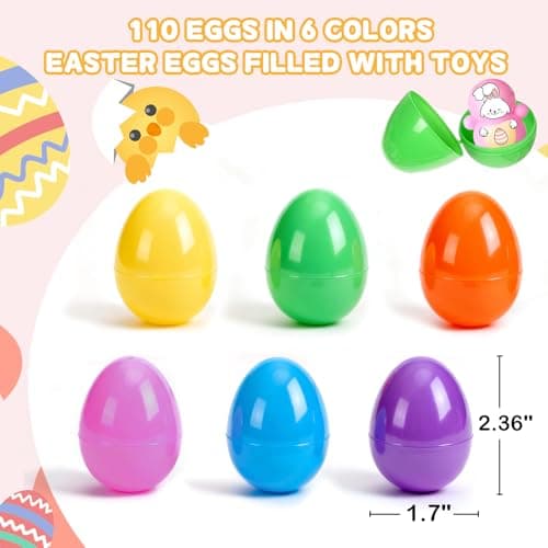 Coneatness 220 Pcs Prefilled Easter Eggs and Toys, 110 Eggs Pre Filled with 110 Toys inside, Easter Basket Stuffers Party Favors Prizes for Kids - Thumbnail 5