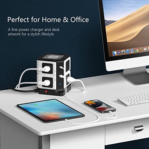 PD 20W USB C Power Strip with Wireless Charger BESTEK 8-Outlet Surge Protector and 30W 3-Port USB Charging Dock Station,4000 Joules,ETL Listed,Dorm Room Accessories (8AC+3USB+Wireless Charger-Black) - Thumbnail 5