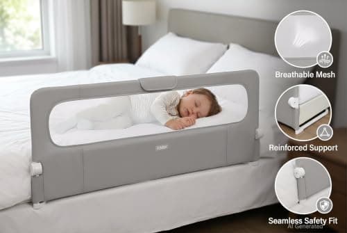 FUNEEK Bed Rail for Toddler, One-Button Swing Down Crib Rail, Bed Guard Rail for Bunk, Daybed, King, Twin, Full, Queen Size Beds, No Tool Easy Assembly (59''L) - Thumbnail 5