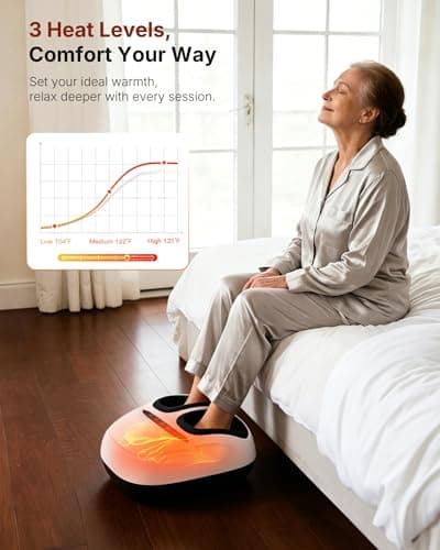 KNQZE Shiatsu Foot Massager with Heat, Compression, Deep Kneading Foot Massage for Plantar Fasciitis Relief, Remote Control, Multi Massage Modes, Auto Shut-Off Timer, FSA Eligible, White - Thumbnail 4