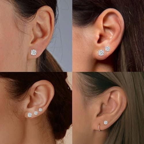 Lyniuoy Mothers Day Gifts Mother In Law Gift For Mom With Gift Box 18K White Gold Plated 925 Sterling Silver Hypoallergenic Flat Back Stud Earrings For Sensitive Ear 6mm 0.8ct X2 - Thumbnail 2