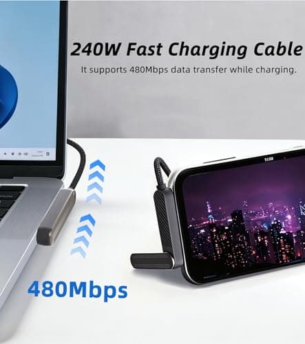 [2026 Upgrade] USB C to USB C Cable 5ft 240W, Braided Fast Charging Cable with Invisible Phone Stand, Extended Type-C Connector for Thick Cases, Compatible with iPhone 17/16/15 MacBook, Samsung Series - Thumbnail 6