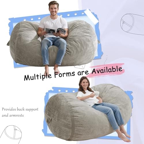 Homguava 4FT Bean Bag Chair Giant Bean Bag Chairs for Adults with Memory Foam Filled,Beanbag Chair with Soft Faux Fur Cover,Comfy Bean Bag Sofa Lounger for Living Room,Game Room,Bedroom - Thumbnail 5