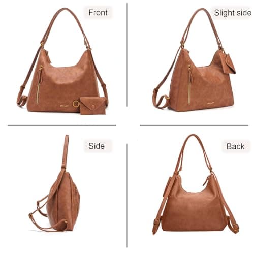 Women Hobo Bag Faux Leather Tote Handbags, Brown - Thumbnail 3